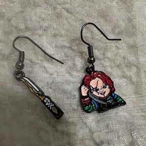 Chucky Themed Mismatched Earrings